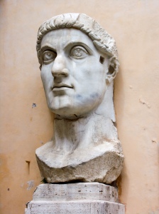 Colossal marble head of Emperor Constantine the Great, Roman, 4th century."  Photo by Jean-Christophe Benoist. Wikimedia Commons.